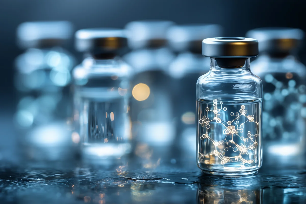 Illustration of peptide vials and molecular structures — iCRYO Westminster, CO wellness guide