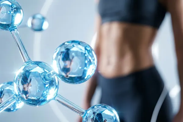 Molecular illustration beside an athletic torso — iCRYO Westminster, CO wellness guide