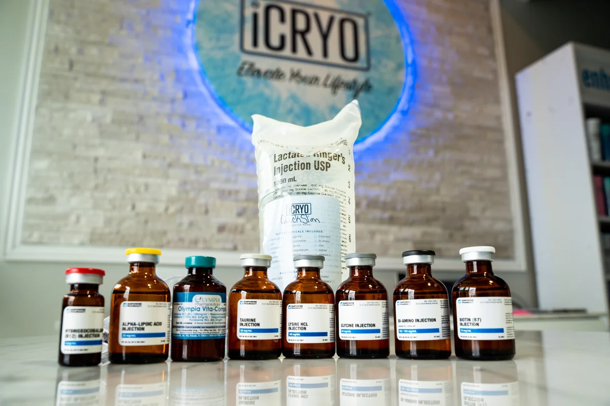IV bag and a selection of nutrient vials — iCRYO Westminster, CO wellness guide