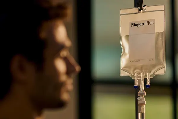 Niagen infusion bag with a person in the background — iCRYO Westminster, CO wellness guide