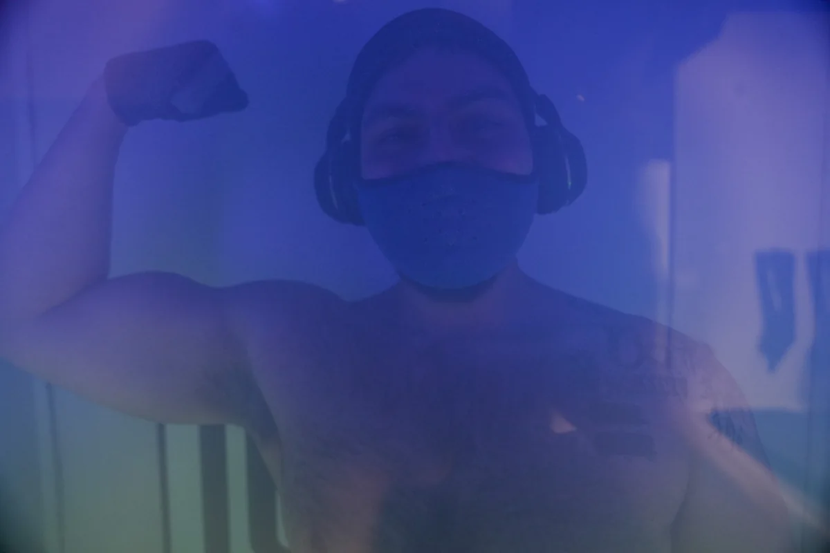 Client wearing protective eyewear during cryotherapy — iCRYO Westminster, CO wellness guide