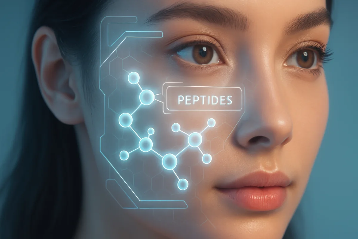 Peptide molecular illustration beside a face — iCRYO Westminster, CO wellness guide