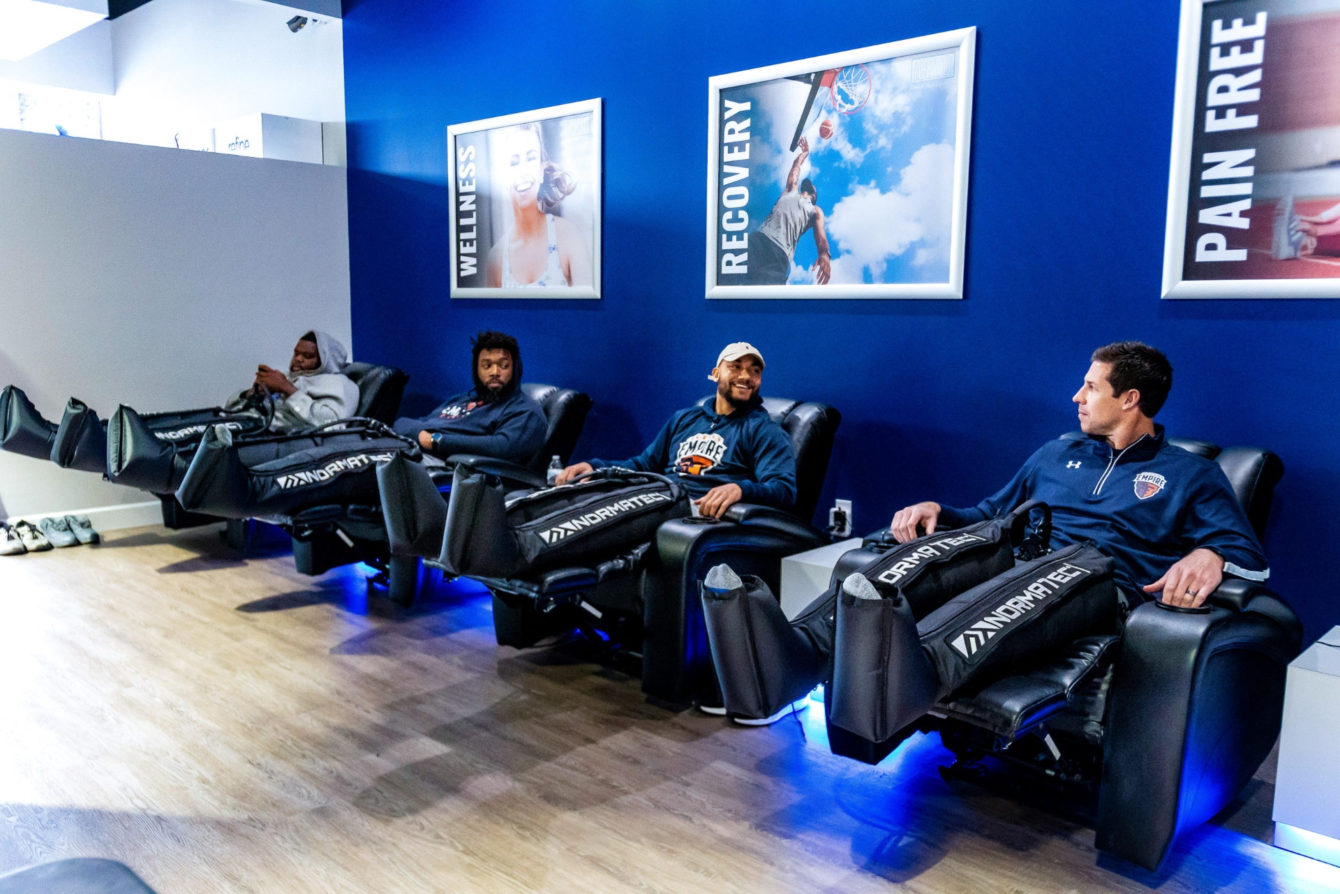 Pro-athlete-grade compression therapy lounge at iCRYO Westminster