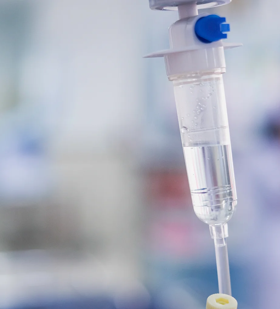 Close-up of a stem cell IV drip at iCRYO Westminster