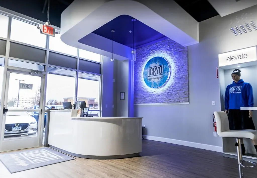 iCRYO Westminster interior showing modern reception area with illuminated logo